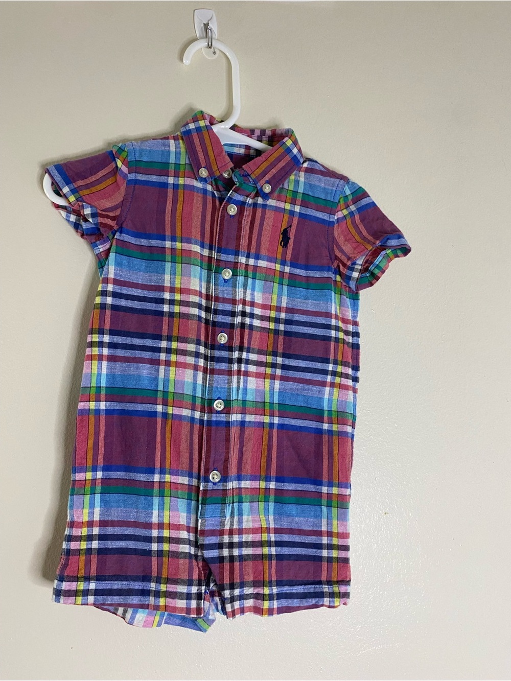 Ralph Lauren Multicolor Plaid Button-Down Short-Sleeve Romper